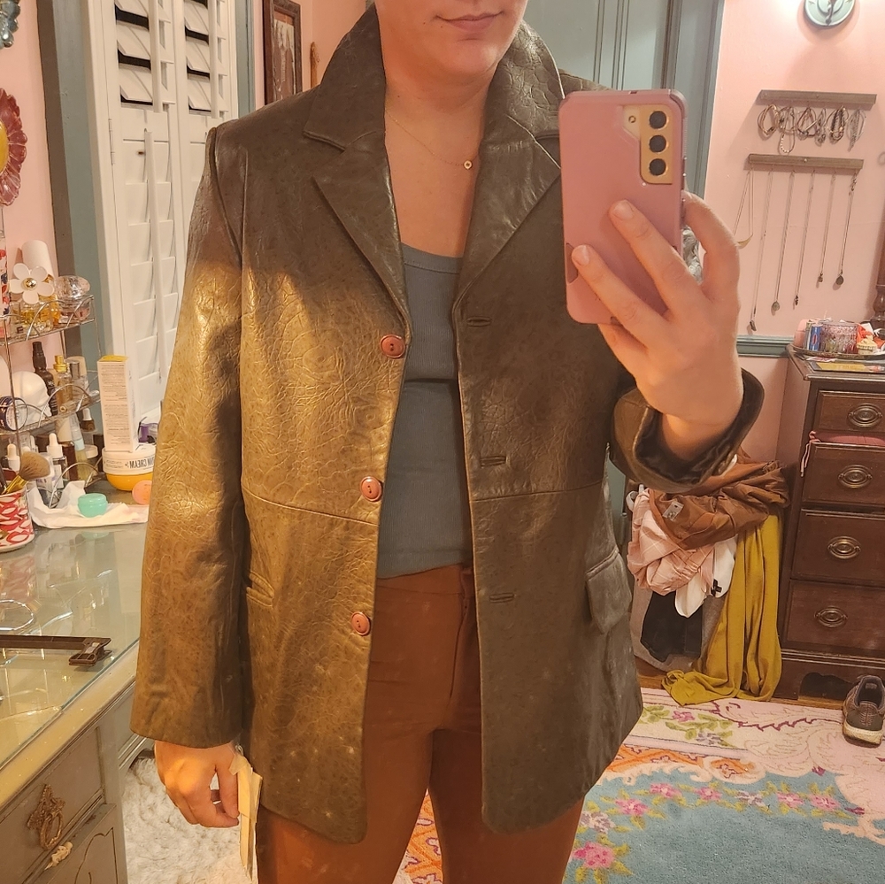 Vintage Green Snakeskin Leather Blazer - Picture 7 of 7